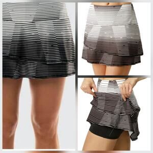 Lucky in Love Tennis Skort, Black & white tiered, sz 12 length 15" Pickleball